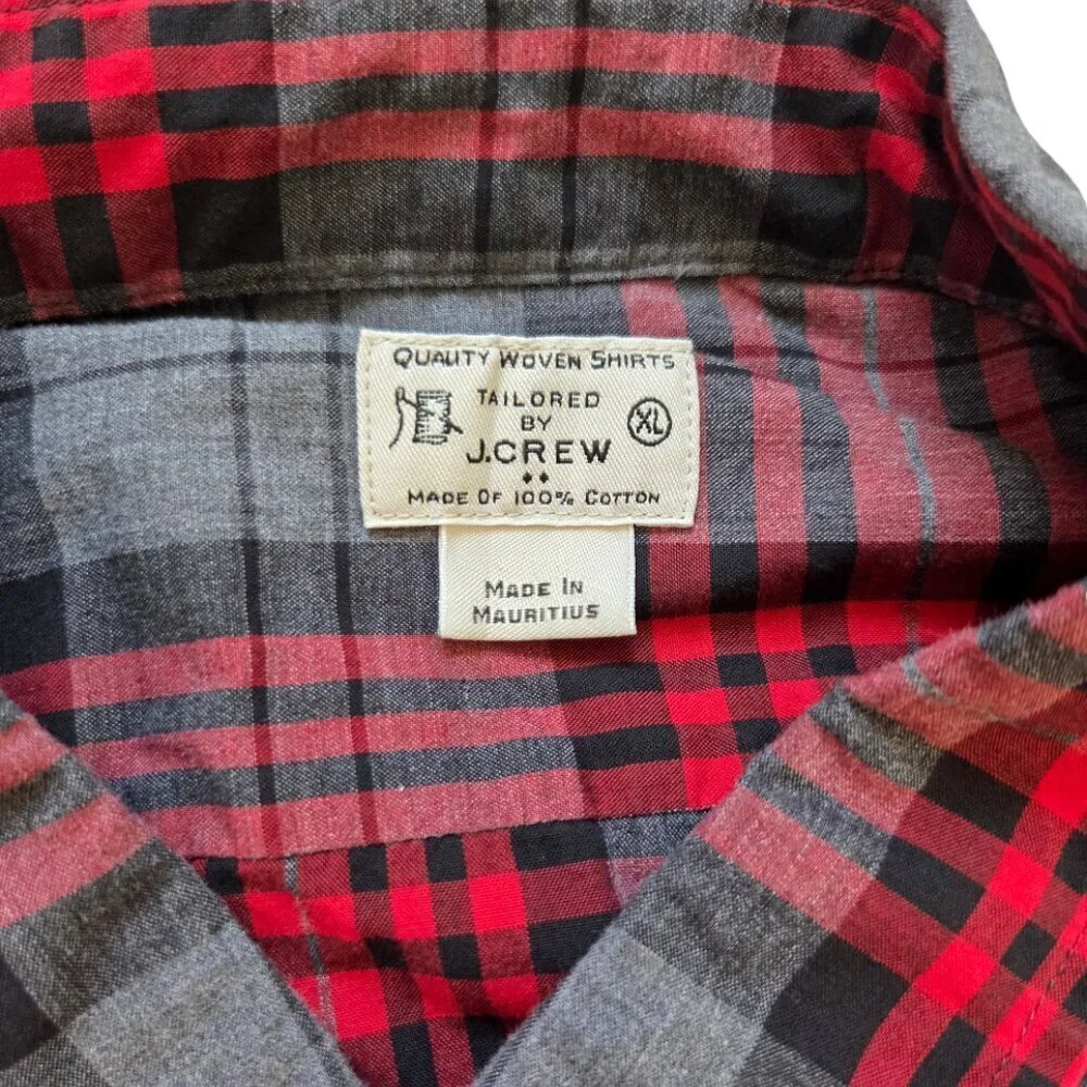 J.Crew Plaid Button-Down Shirt Red Gray 100% Cotton Men’s Large Lumberjack Cabin